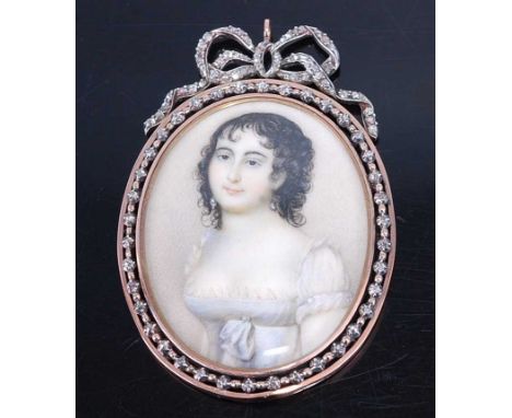 Jean Urbain Guerin (1769-1836) - a bust portrait probably of Madame Recamier (1777-1849) miniature watercolour on ivory, sign