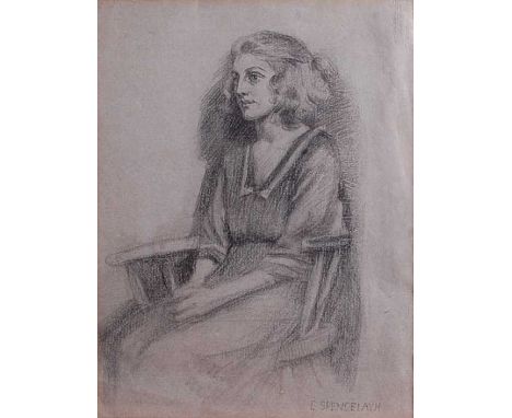 * Charles Spencelayh (1865-1958) - Portrait of a seated girl, pencil drawing, signed lower right, 30 x 23cm