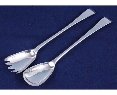 A matched pair of early 19th century silver salad servers, in the Hanoverian pattern, the fork maker William Eley &amp; Willi