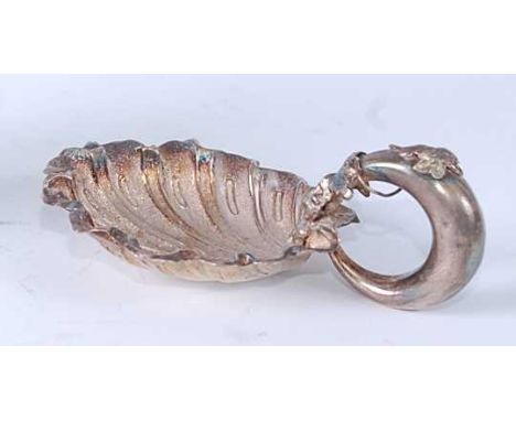 * A mid-Victorian silver miniature wine taster, having vineleaf entwined handle and scallop shell shaped bowl, 0.43oz, maker 