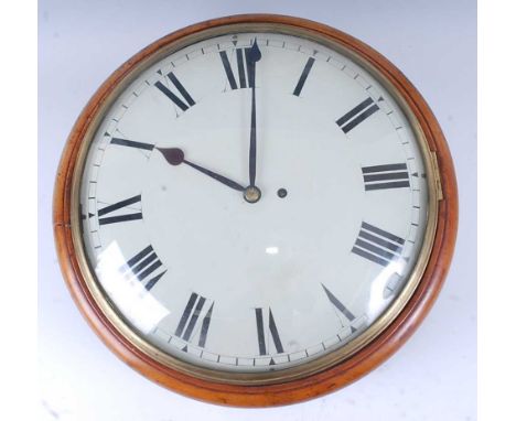 A Victorian faded mahogany cased school clock, having an unsigned circular white enamel convex dial with brass bezel and conv