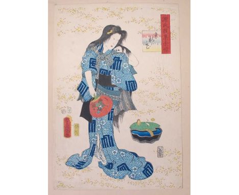 Utagawa Kunisada (Toyokuni III) (1786-1865) –Suetsumuhana (The Safflower), left hand panel of a diptych being Chapter 6 from 