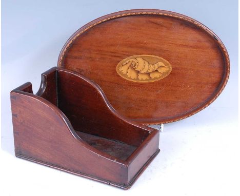 * A George III mahogany single bottle porter, w.12.5cm, d.20.5cm, h.12cm; together with a small George III mahogany, satinwoo