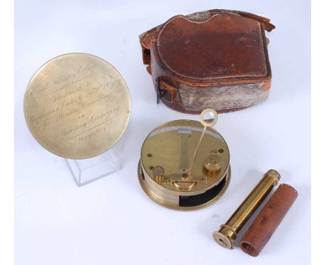 A 19th century brass circular pocket sextant by Cary of London, with silvered scale, sighting scope and screw fit cover, with