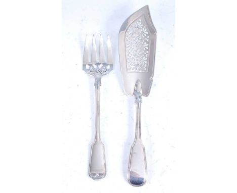 A matched pair of Victorian silver fish servers, in the Fiddle &amp; Thread pattern, the fish slice having shaped blade with 