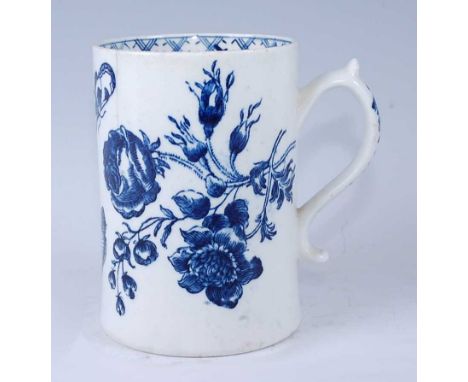 A Lowestoft porcelain tankard, blue and white printed with floral sprays and insects, circa 1780, h.12cmCondition report: Hai