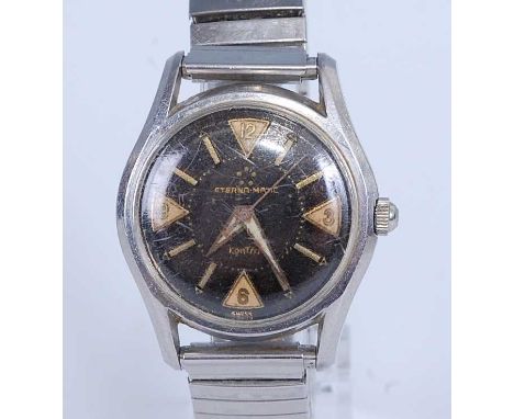 A vintage gent's Eterna Matic Kontiki automatic wristwatch, having signed black dial, with quarter Arabic numerals within tri