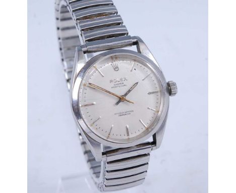 A gent's Rolex Oyster Perpetual 'officially certified' chronometer steel cased wristwatch, having a signed silvered dial with