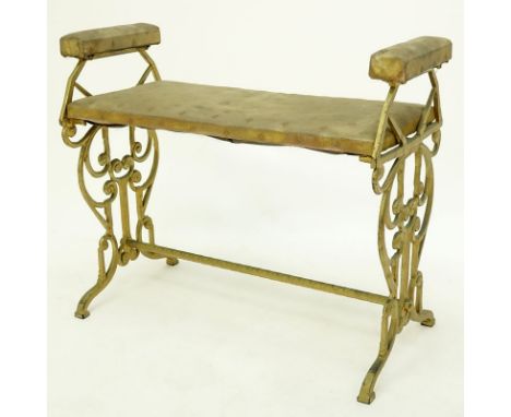 Vintage Gilt Metal Small Bench. Unsigned. Wear, soiling. Measures 19" H x 23-3/4" W x 11-1/4" D. Shipping: Third party. (esti