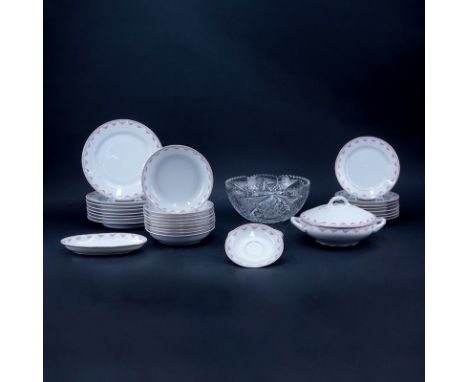 Thirty-One (31) Pieces Schwarzburg Porcelain Partial Dinnerware Service. Includes: 8 plates 9-1/2” Dia, 8 salad plates, 9 bow