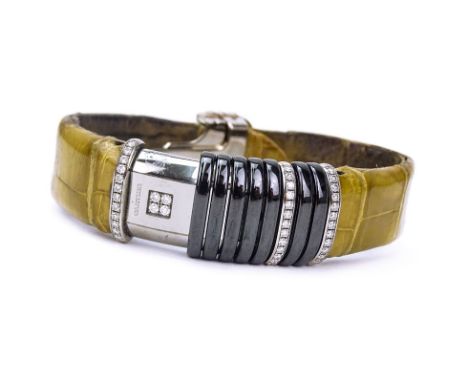 Lady's Vintage Cartier 18 Karat White Gold, Titanium and Diamond Declaration Watch with Swiss Automatic Movement, Crocodile S