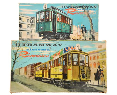 2 Rivarossi Tram Sets. 6401 comprising a 4-wheel tramcar with overhead pantograph, plus a 4-wheel trailing car, both in yello