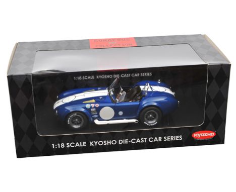 Kyosho ‘Gorgeous Collection’ Shelby Cobra 427SC. In racing trim, in metallic blue with sponsors decals and white centre racin