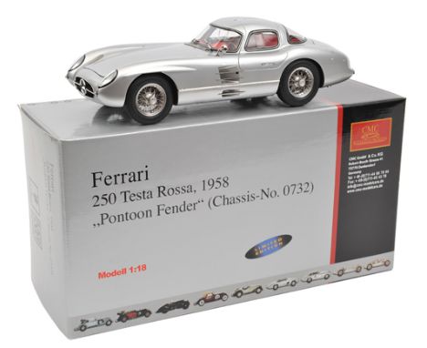 CMC 1:18 scale Mercedes-Benz 300 SLR ‘Uhlenhaut-Coupe’. In metallic silver with deep red leather interior with Tarleton style