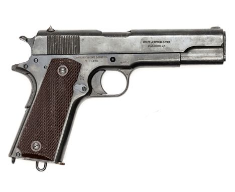 A .45” Colt Government Model semi automatic pistol, number C25470, with patent dates to 1913, Colts Hartford address, German 