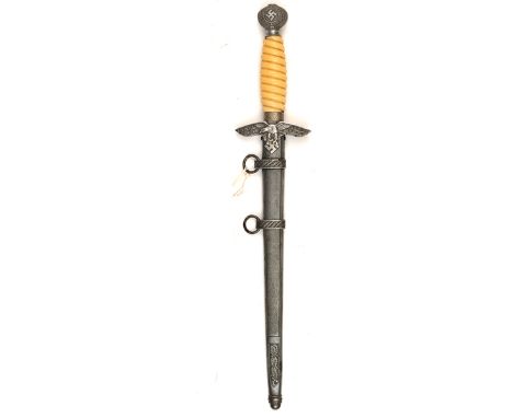 A Third Reich 2nd pattern Luftwaffe officer’s dagger, with unmarked blade and cream coloured plastic grip (wire binding missi