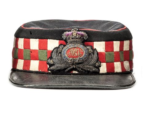 A mid Vic officer’s peaked forage cap of the Ayreshire Rifle Volunteers, of kepi style, PL peak (crazed), red white and green