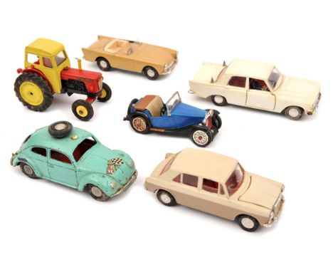 6 Tri-ang Spot-On. ‘Z Cars’ Ford Zephyr Six in white with Police figures and aerials to rear (A.F.). M.G. 1100 in fawn and cr