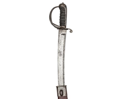 A 19th Century Indian artillery sword, curved shallow fullered blade 30½”, marked Mole Birm. at forte, steel triple bar hilt 