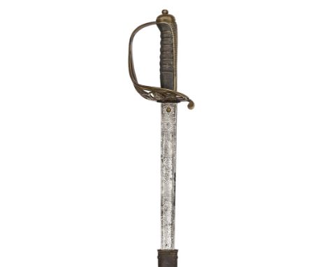 An interesting 1892 type officer’s sword of the 1st Vol Bn Cheshire Regt, straight fullered blade 32½”, by Hobson & Sons, 1, 