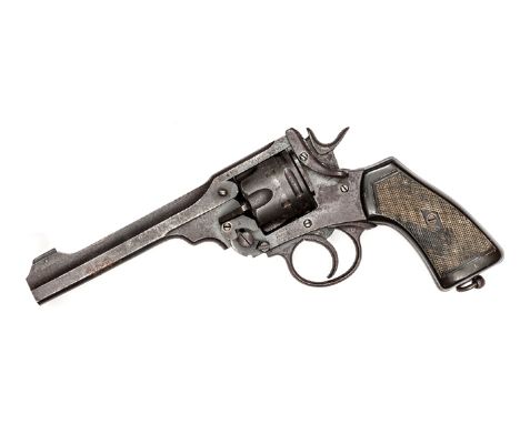 A 6 shot .455” Webley Mark VI DA service revolver, number 375692, the frame dated 1918, with various ordnance inspector’s mar