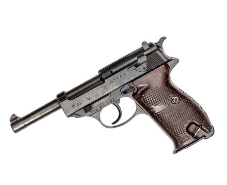 A good WWII 9mm Walther P38 semi automatic pistol, number 352l, with maker’s code “byf/43” (Mauser Werke AG, Oberndorf-am-Nec