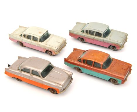 4 Matchbox Series. Ford Zodiac in metallic pale metallic mauve upper with orange lower, green windows G.P.W. Plus 3x Vauxhall