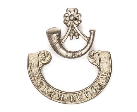 A 2 part WM bugle and scroll forage cap badge of the North Durham Militia. GC Plate 5
