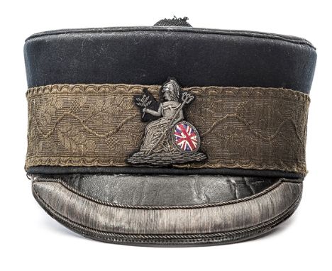 An officer’s peaked forage cap of The Norfolk Regiment, embroidered PL peak, oak wreath lace headband bearing embroidered Bri