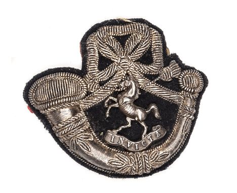 An officer’s embroidered forage cap badge of the West Kent Light Infantry Militia, silver plated White Horse and motto in cur