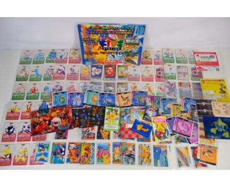 Pokemon - Bandai - A box folder containing over 100 Japanese / Korean themed Pokemon cards, stickers and tattoos. Lot include