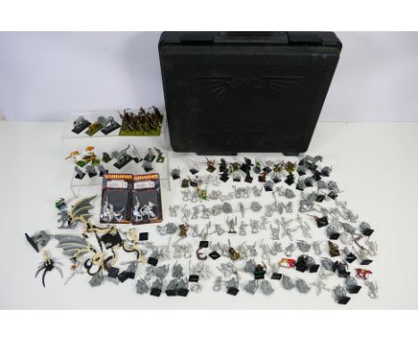 Warhammer - Games Workshop - Citadel - A black Games Workshop carry case containing holding over 100 mainly metal, and plasti