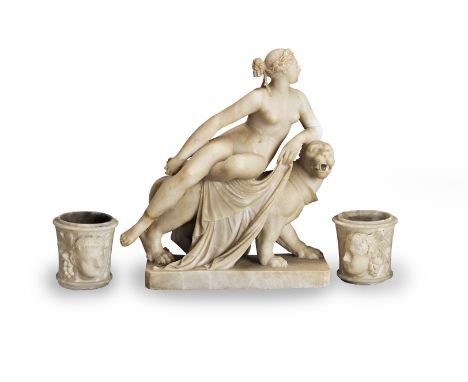 AN ITALIAN ALABASTER GROUP OF ARIADNE AND THE PANTHERAfter Johan Heinrich Von Dannecker, late 19th centuryTogether with two a