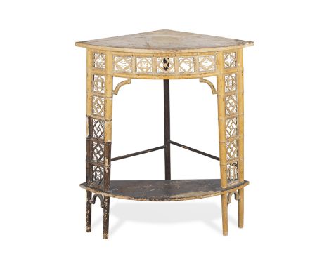 A REGENCY 'BRIGHTON PAVILION' PAINTED SIMULATED BAMBOO CORNER TABLECirca 1815The top possibly originally fitted with a marble