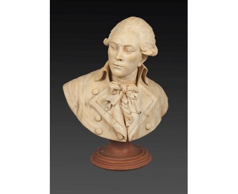 A painted plaster portrait bust of RobespierreOn an integral socle base, 70cm high (27.5in high)This lot is subject to the fo