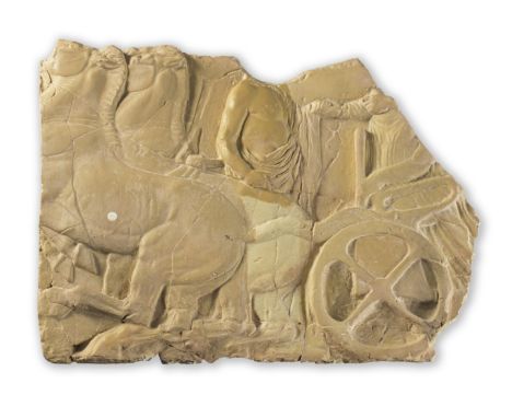 A PAINTED PLASTER RELIEF FRAGMENT PANEL OF A CHARIOTAttributed to Samuel Pepys Cockerell, after the north frieze of the Parth