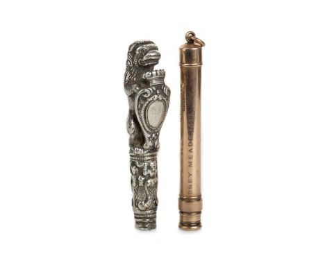 VICTORIAN PENCIL HOLDER, CIRCA 1889 possibly gold though unmarked, maker W. Thornhill &amp; Co, with engraved name, along wit