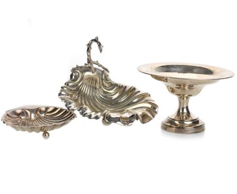 GEORGE V SILVER STEM BONBON DISH, LEVI & SALAMAN, BIRMINGHAM 1915 on concave stem (loaded) along with a shell ash dish, on th