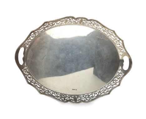 GEORGE V SILVER TRAY, JAMES DIXON & SONS, SHEFFIELD 1920 of oval form with raised pierced border and twin handles52cm longQty