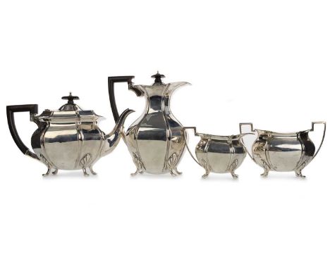 GEORGE V SILVER FOUR PIECE TEA SERVICE, HENRY WILKINSON & CO, SHEFFIELD 1931 of lobed octagonal form comprising teapot, coffe