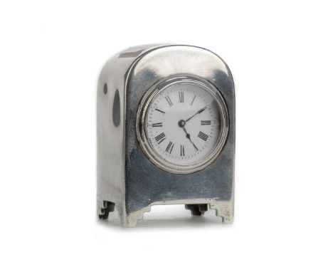 LATE VICTORIAN SILVER CLOCK, CHARLES & GEORGE ASPREY  the circular dial with Roman numerals, raised on bracket feet, in R.L. 