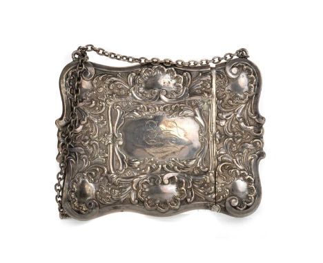 EDWARDIAN SILVER CARD CASE, WILLIAM HUTTON & SONS LTD, BIRMINGHAM 1906  of rectangular form, embossed with scrolling foliate 
