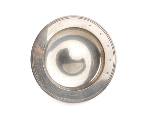 ELIZABETH II SILVER ARMADA DISH, JAMES DIXONS AND SONS LTD, SHEFFIELD 2005 of circular form, presented to ex deacon T. Malcol