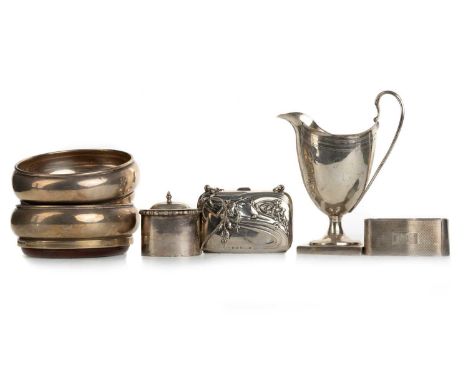 ART NOUVEAU STYLE SILVER PURSE, ALONG WITH FURTHER SILVER the purse of rectangular form with floral decoration in relief, alo
