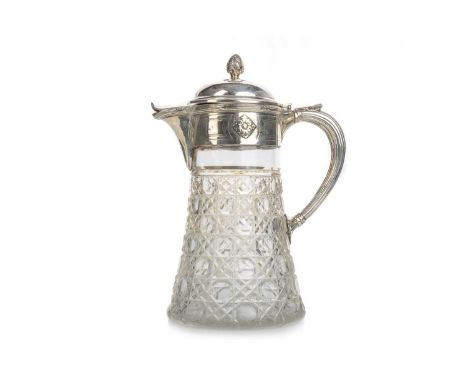 CHRISTOFLE, SILVER PLATE AND CRYSTAL CLARET JUG, LATE 19TH / EARLY 20TH CENTURY with floral motifs, acorn finial and star cut