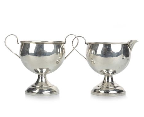 AMERICAN STERLING SILVER SUGAR AND CREAM, HAMILTON, MID 20TH CENTURY each raised on a spreading circular foot, marked "HAMILT