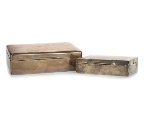GEORGE VI SILVER CIGARETTE BOX, HORACE WOODFORD, BIRMINGHAM 1945 of oblong form with hinged cover, along with a smaller engin