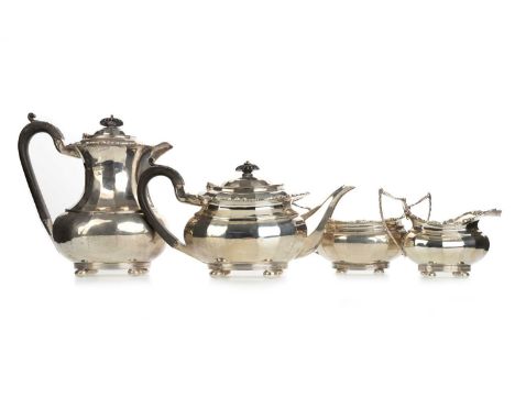 EDWARDIAN SILVER FOUR PIECE TEA AND COFFEE SERVICE, GEORGE NATHAN & RIDLEY HAYES, CHESTER 1908 comprising teapot, coffee pot,