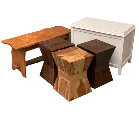 FURNITURE PARCEL - circa 1930s painted blanket box, 63cms H, 83cms W, 50cms D, a rustic oak type bench, 48cms H, 105cms W, 43