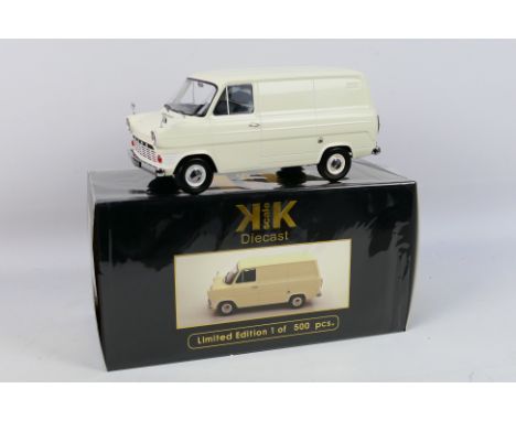 KK scale - A boxed Limited Edition 1:18 scale KK Scale #KKDC180493 1965 Ford Transit Van. The model in white has a loose rear